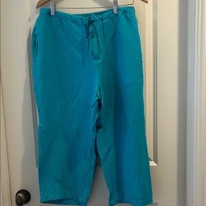 Sigrid Olsen ZipUp Wide Leg Drawstring crop turquoise Pants pockets no size tag